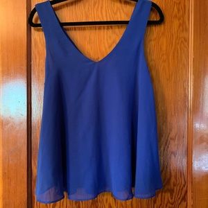 Blue sheer “tank”, nice black ribbon on back